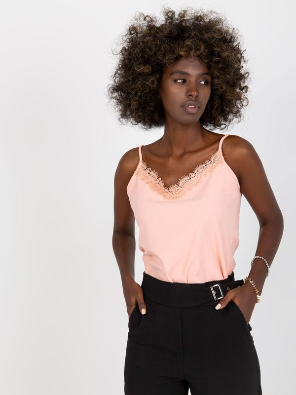 Fashionhunters Peach strappy top with lace