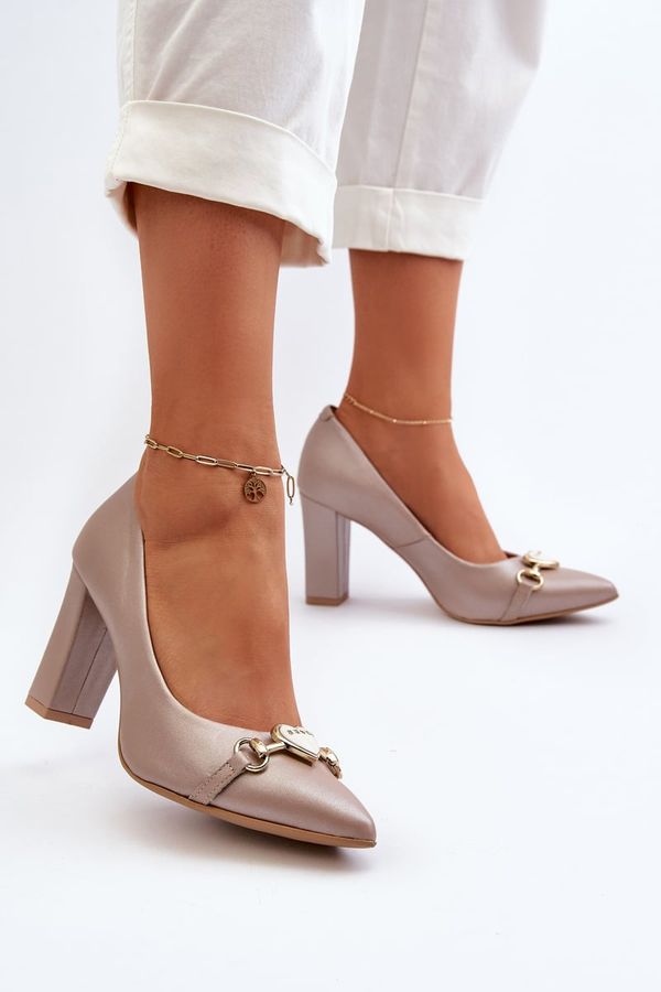 Zazoo Pearl Heart Leather Court Shoes with Block Heel Zazoo