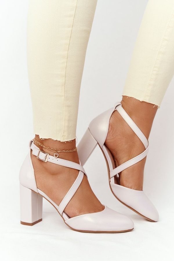 SERGIO LEONE Pearl Pumps On A Block Heel Sergio Leone SK863 Beige