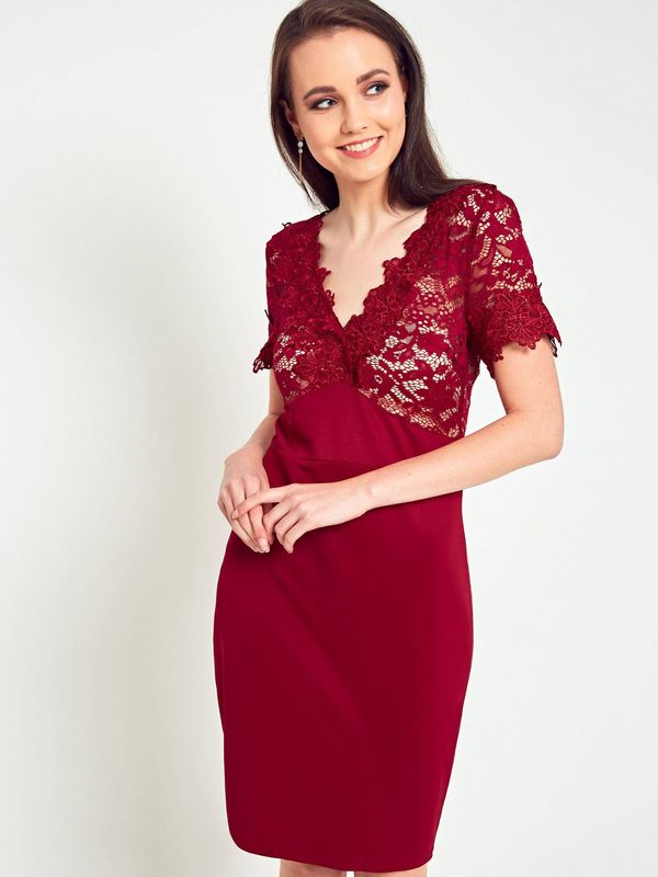 Esther.M Pencil dress decorated with burgundy lace