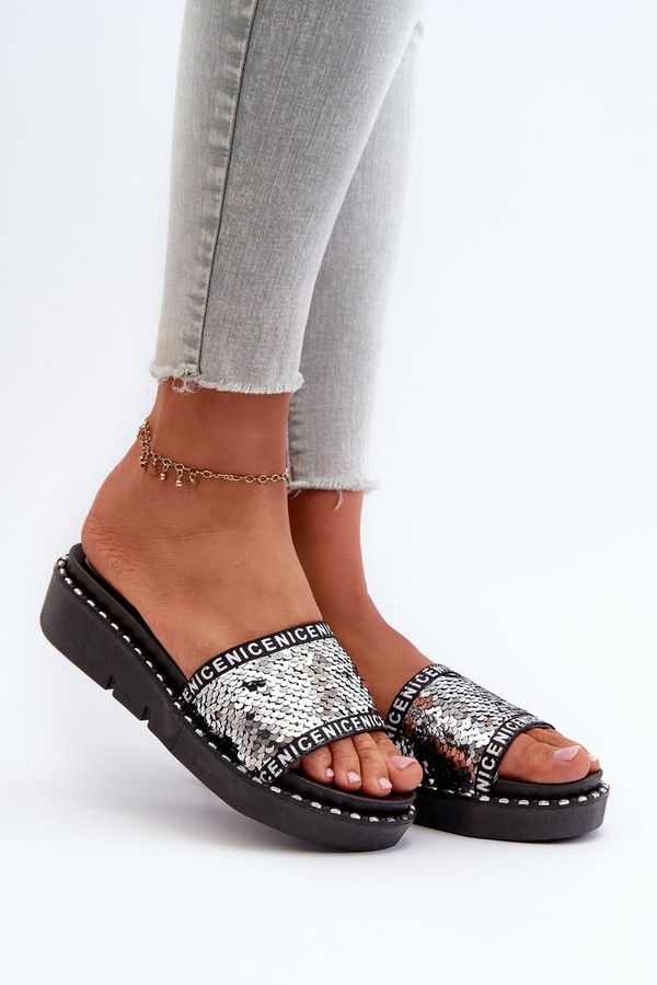 PG4 PG4 Women's Flip Flops With Sequins Black-Silver Rivanique