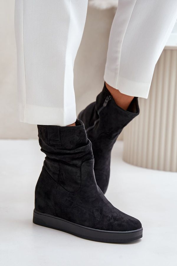 PH2 PH2 Boots With Ruffled Upper On Hidden Wedge Black Zinradea