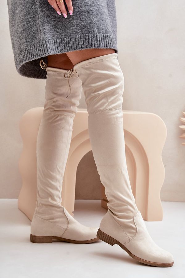 PH2 PH2 Knee High Flat Heel Boots Made Of Eco Suede Beige Linnithia