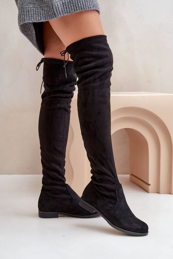 PH2 PH2 Knee High Flat Heel Boots Made Of Eco Suede Black Linnithia