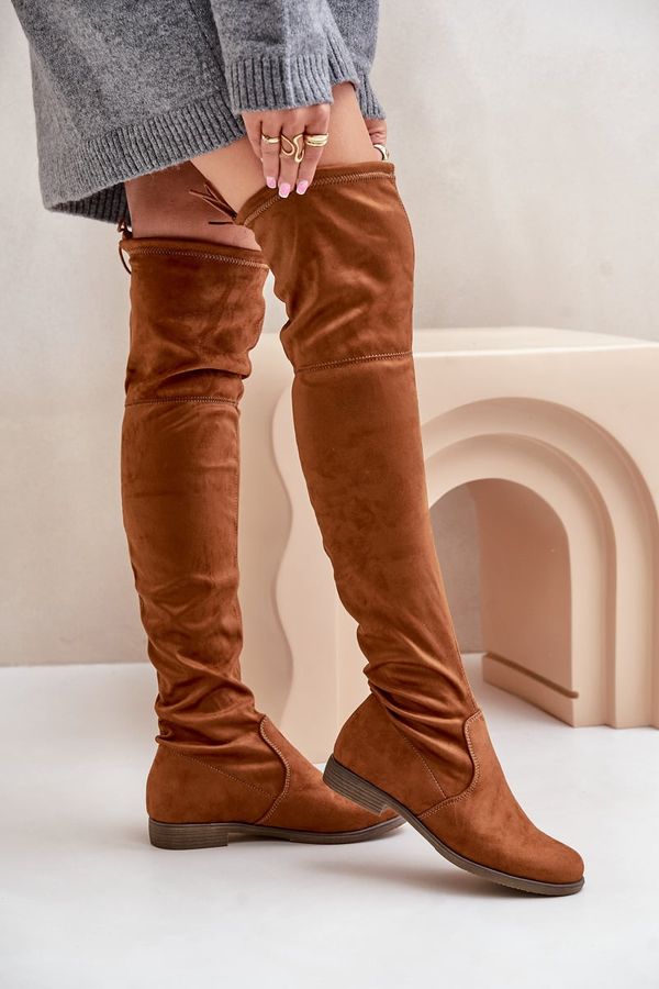 PH2 PH2 Knee High Flat Heel Boots Made Of Eco Suede Camel Linnithia