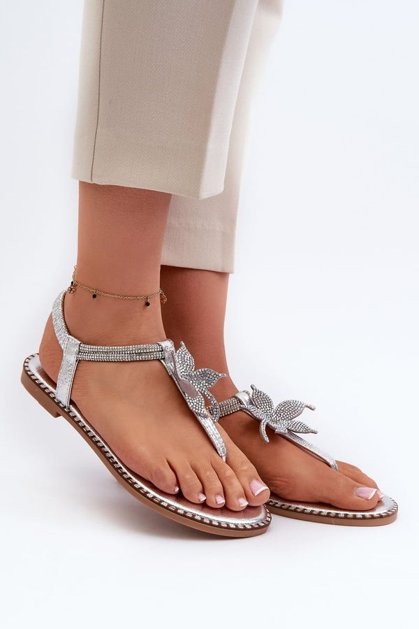 PH2 PH2 Women's Flat Sandals With Decorative Flower Silver Edoni