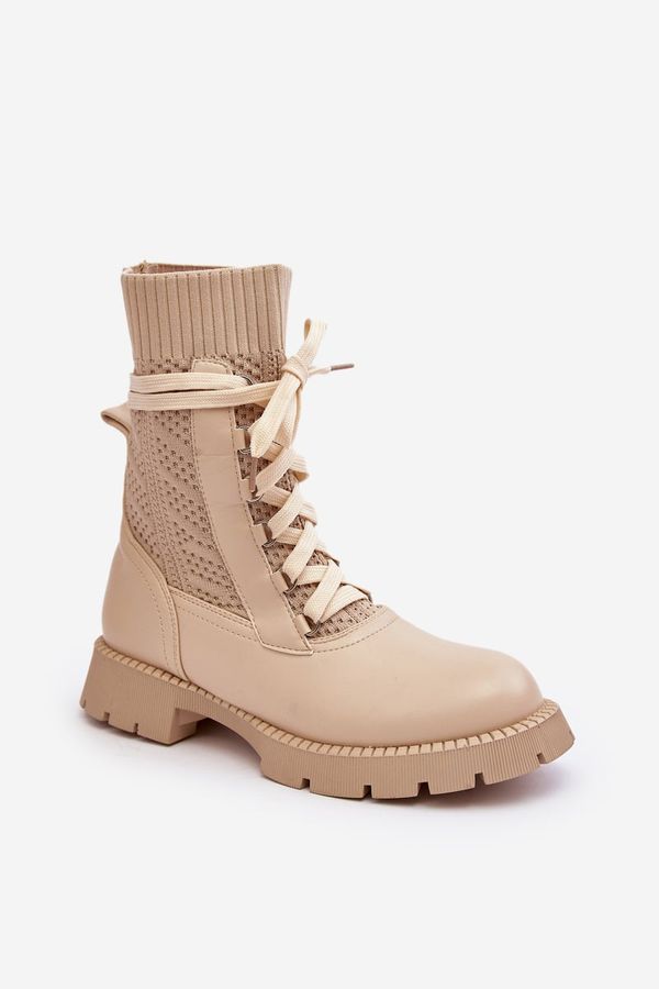 PH2 PH2 Women's lace-up ankle boots with sock in light beige Gentiana