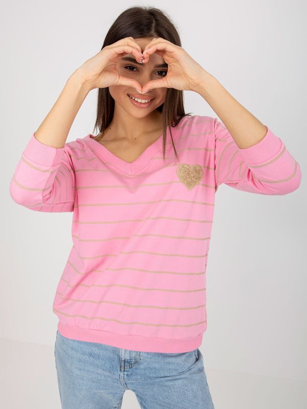 Fashionhunters Pink and beige striped cotton blouse by BASIC FEEL GOOD
