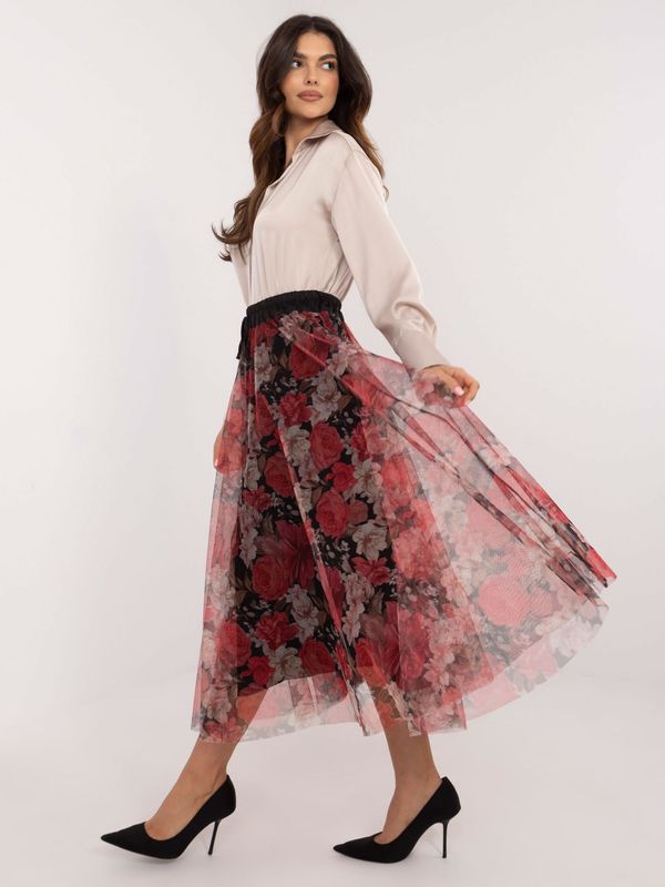 Fashionhunters Pink and black floral midi skirt