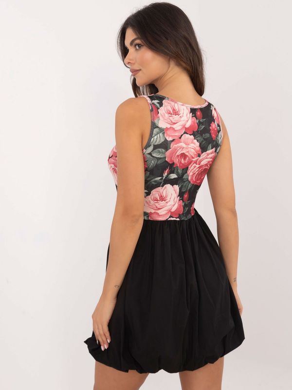 Fashionhunters Pink and black mini dress with floral print