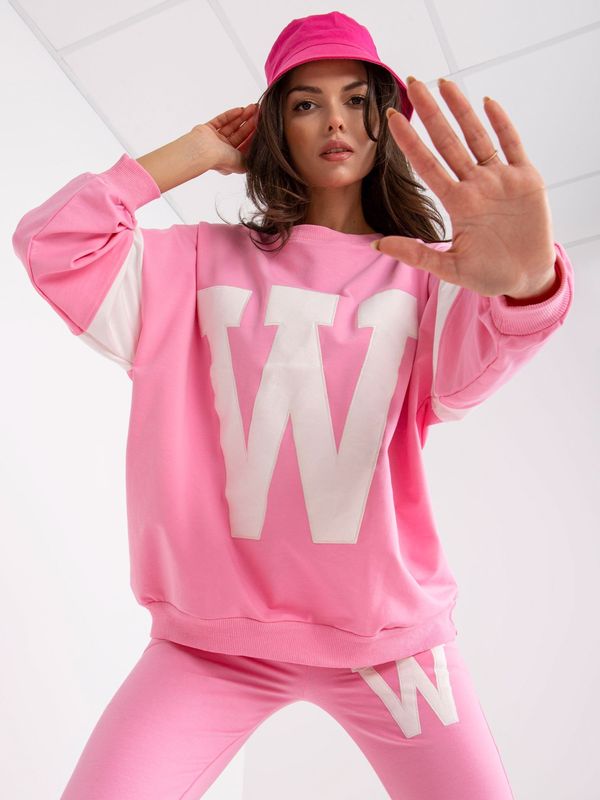 Fashionhunters Pink and white cotton tracksuit