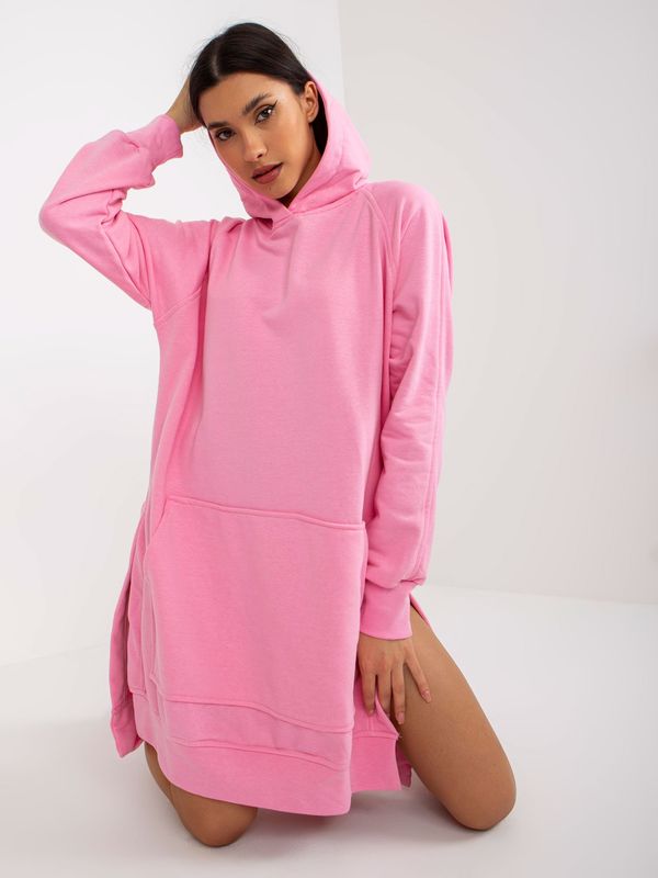 Fashionhunters Pink basic oversize sweatshirt dress with pocket