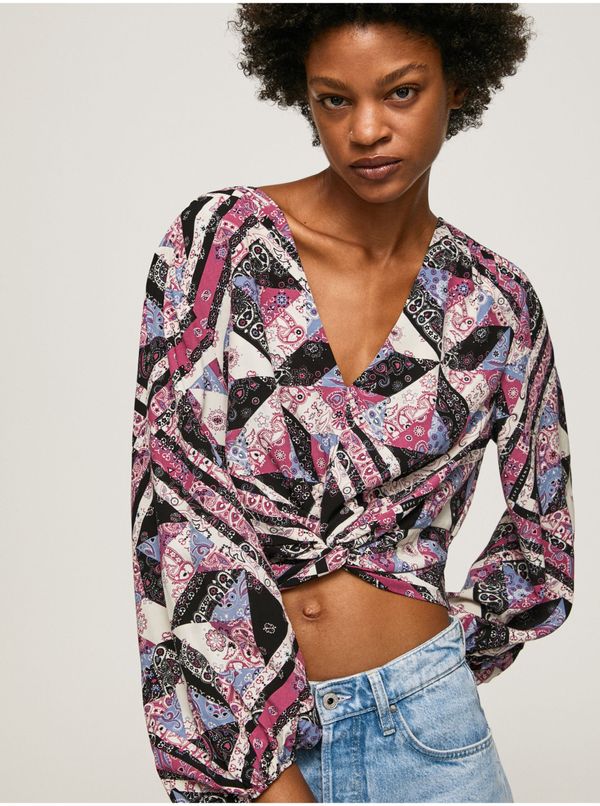 Pepe Jeans Pink-Black Women Patterned Short Blouse Pepe Jeans Poliana - Women