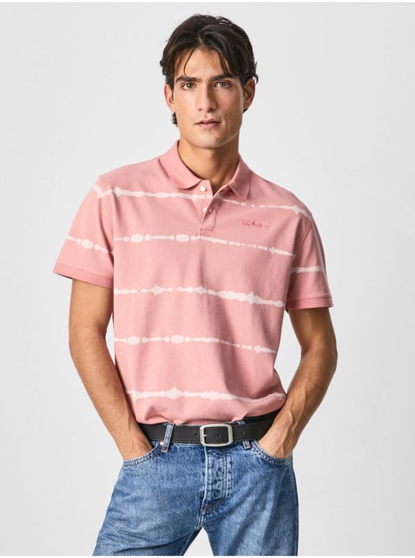 Pepe Jeans Pink Mens Striped Polo T-Shirt Pepe Jeans Farrell - Men