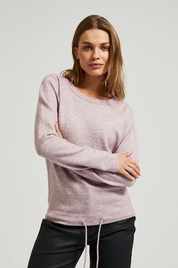 Moodo Pink sweater with a round neckline and waist tie