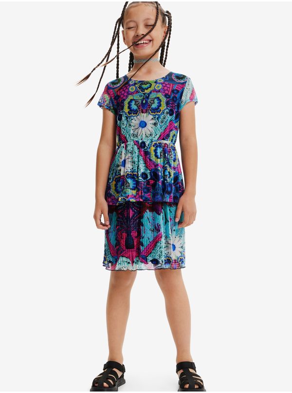 DESIGUAL Pink-turquoise girly patterned dress Desigual Caleido - Girls