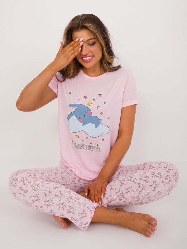 Fashionhunters Pink two-piece pajamas with trousers