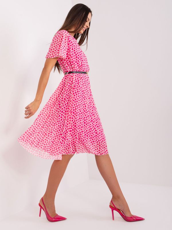 Fashionhunters Pink-white flowing dress with polka dots
