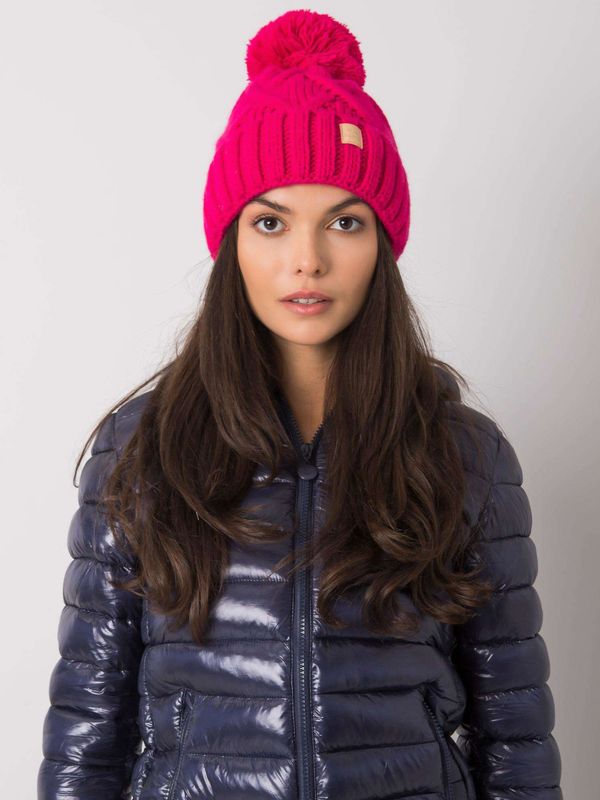Fashionhunters Pink winter cap with pompom