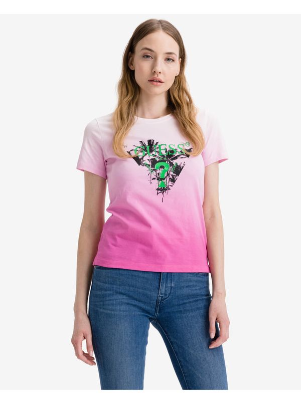 Guess Pink Women's T-Shirt Guess Palms - Women