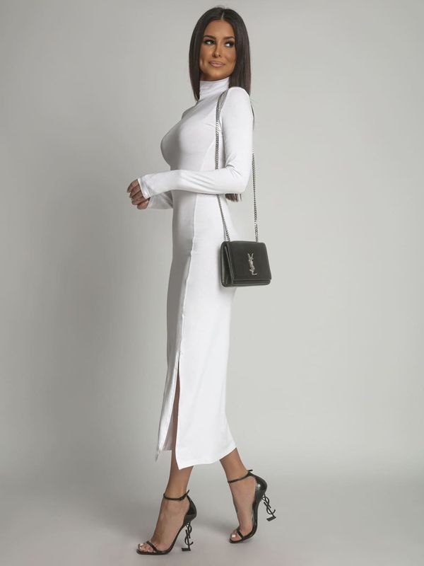 FASARDI Plain long-sleeved turtleneck dress, white
