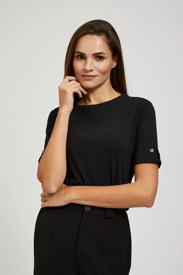 Moodo Plain T-shirt with rolled up sleeves, black and black