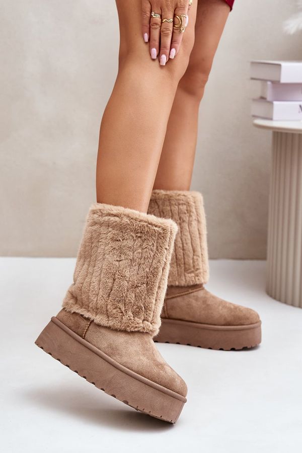 Kesi Platform snow boots with a turned-up upper beige Lisonea