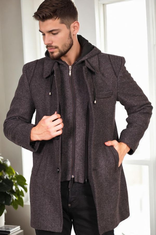 dewberry PLT8335 DEWBERRY MEN'S COAT-DIAGONAL BLACK-ANTHRACITE-2