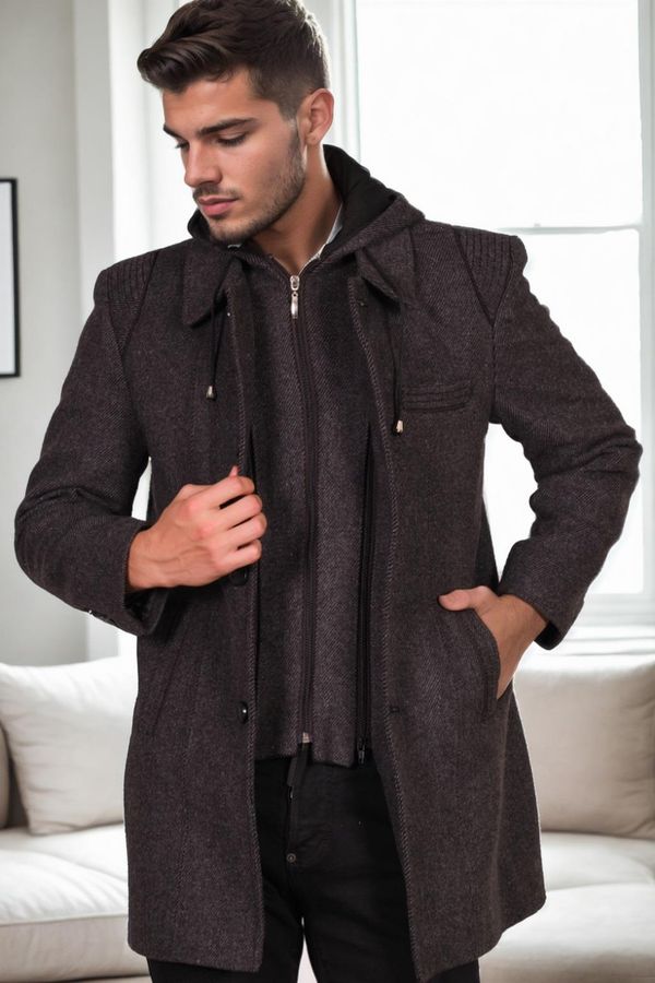 dewberry PLT8335 DEWBERRY MEN'S COAT-DIAGONAL BLACK-ANTHRACITE-3