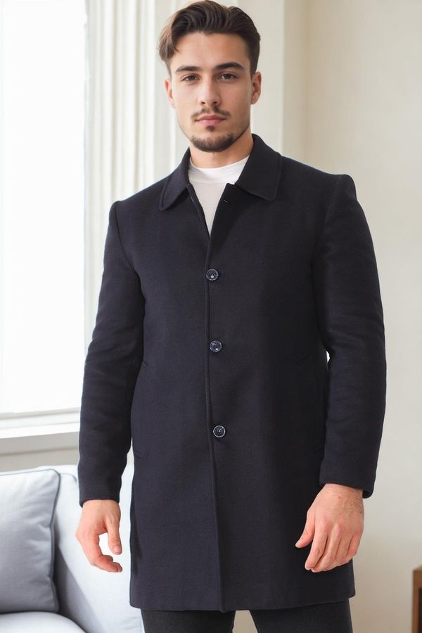 dewberry PLT8364 DEWBERRY MEN'S COAT-PLAIN NAVY BLUE