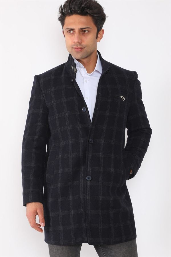 dewberry PLT8367 DEWBERRY MEN'S COAT-PATTERNED NAVY BLUE