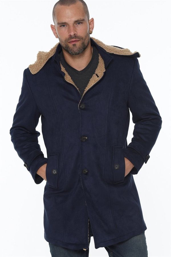 dewberry PLT8399 DEWBERRY SUEDE LOOK MEN'S COAT-NAVY BLUE