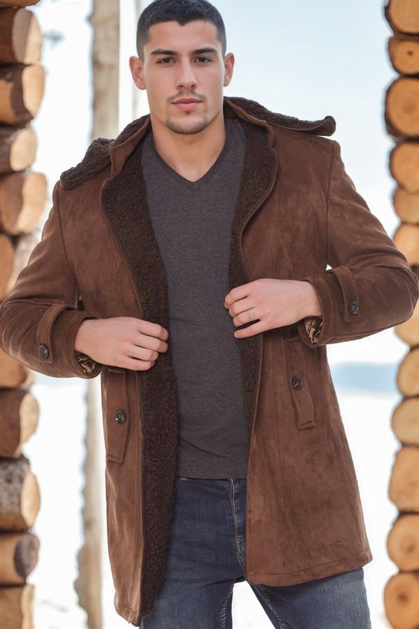 dewberry PLT8399 DEWBERRY SUEDE LOOK MEN'S COAT-PLAIN BROWN