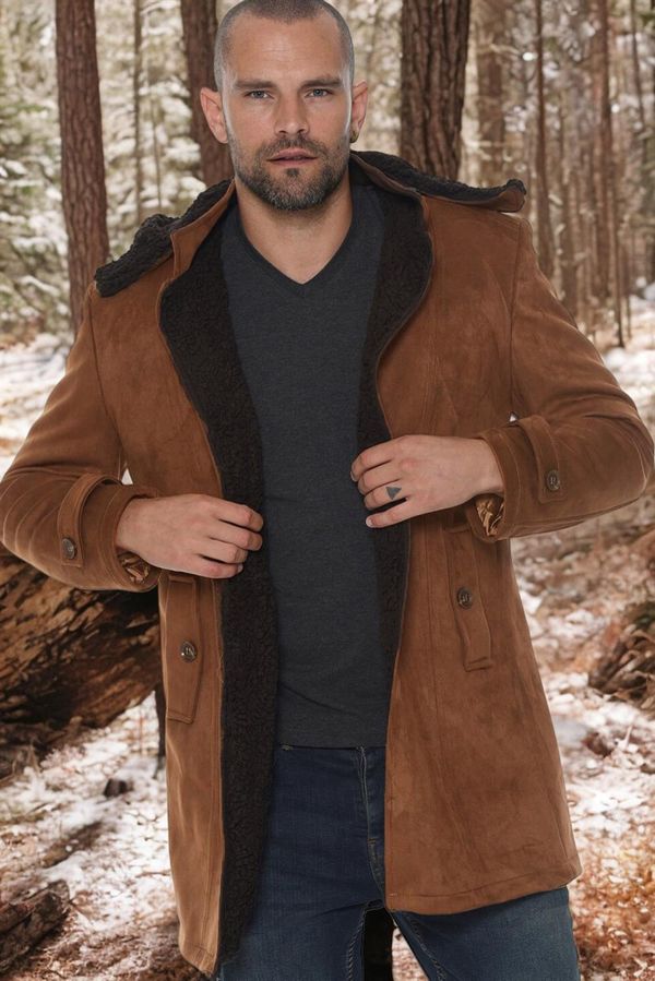 dewberry PLT8399 DEWBERRY SUEDE LOOK MEN'S COAT-PLAIN CAMEL