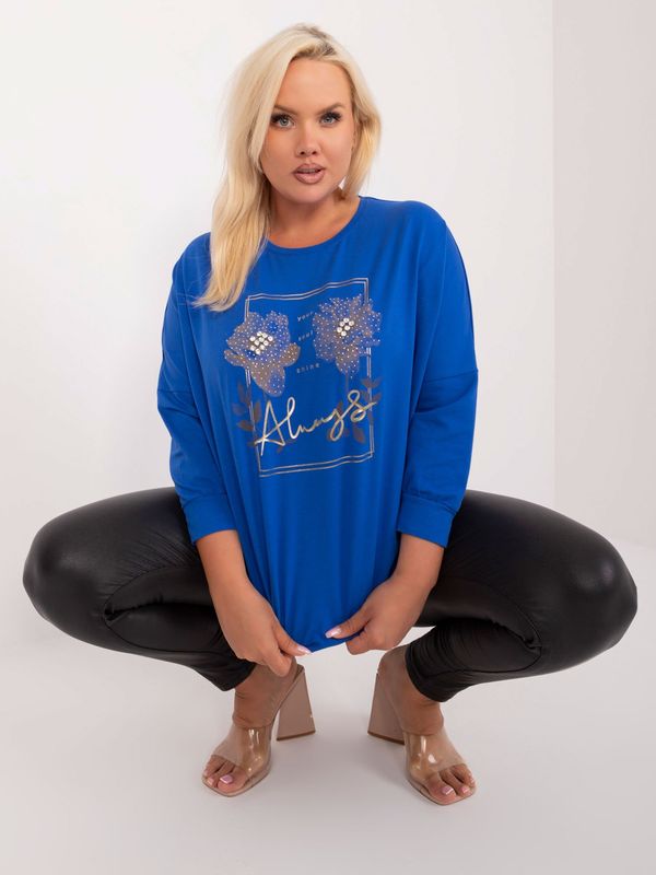 Fashionhunters Plus size blue casual cotton blouse