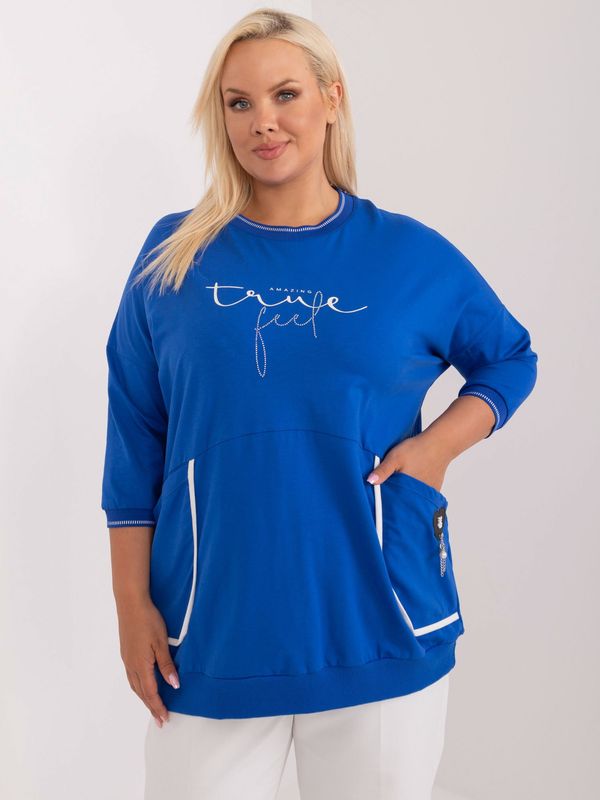 Fashionhunters Plus size blue long blouse with pockets