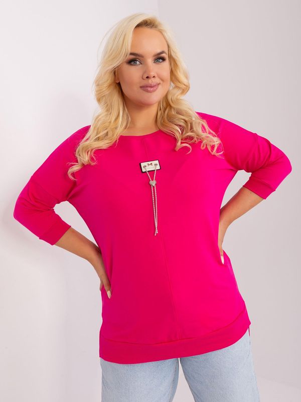 Fashionhunters Plus size cotton fuchsia blouse with a longer back