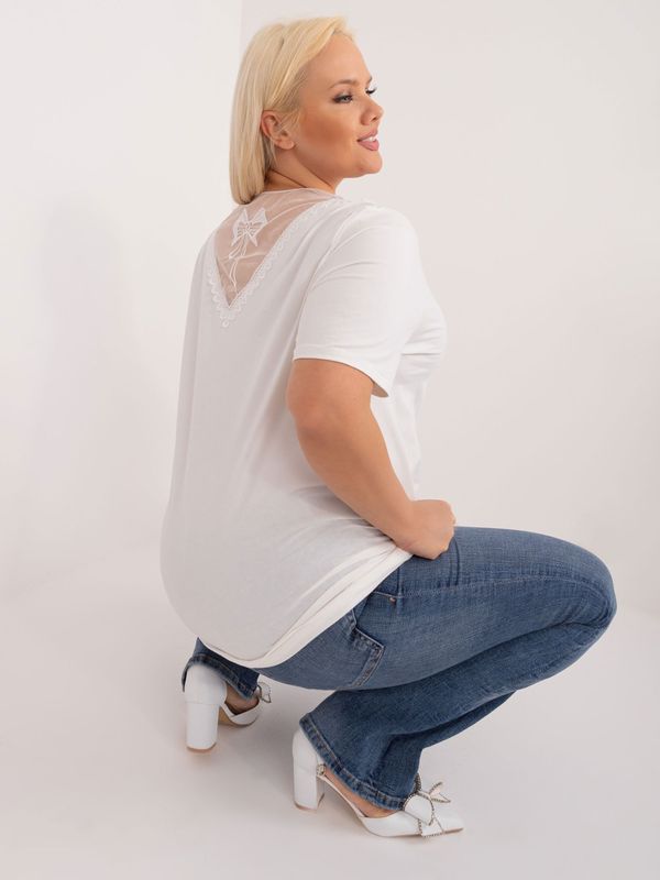 Fashionhunters Plus Size Ecru Blouse with Mesh on the Back