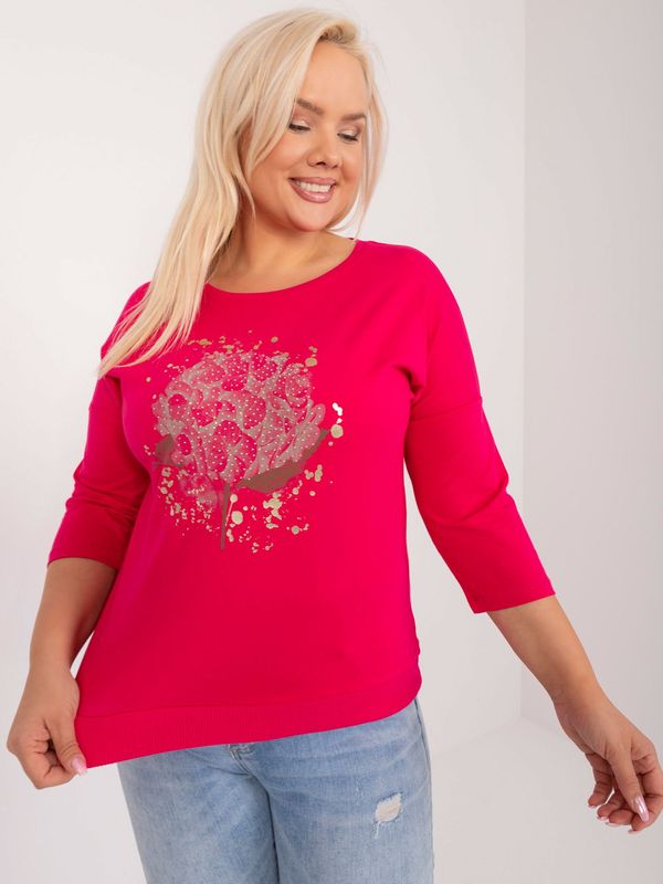 Fashionhunters Plus-size fuchsia blouse with a round neckline