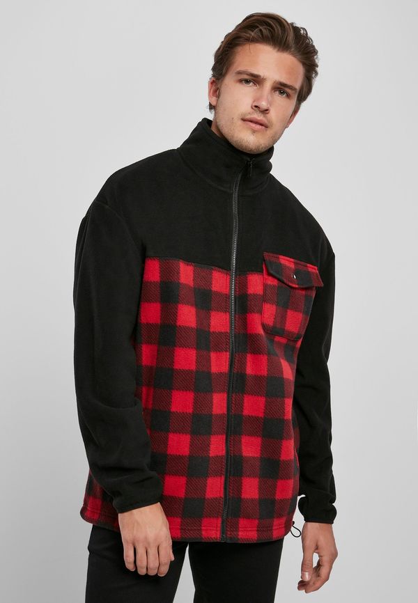 Urban Classics Polar Fleece Track Patterned Jacket Black/Red Plaid