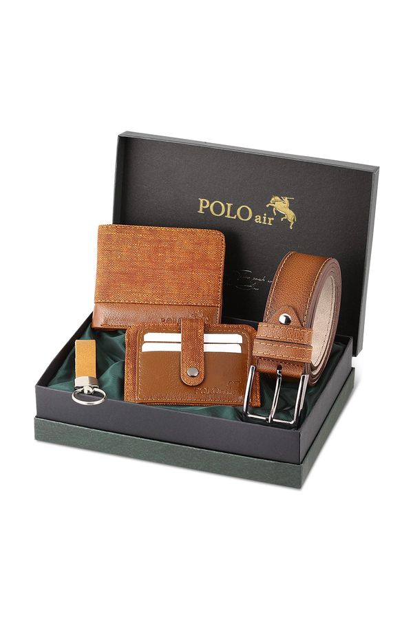 Polo Air Polo Air Belt, Wallet, Card Holder, Keychain, Tan Tan Set in a Gift Box