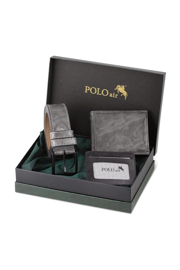 Polo Air Polo Air Boxed Men's Sports Wallet Belt Card Holder Set Gray