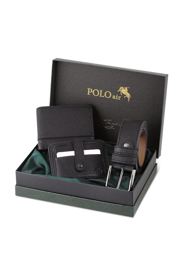 Polo Air Polo Air Boxed Sports Black Men's Wallet Belt Card Holder Set