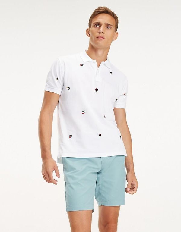 Tommy Hilfiger Polo shirt - Tommy Hilfiger ALLOVER PALM EMBR REGULAR POLO white