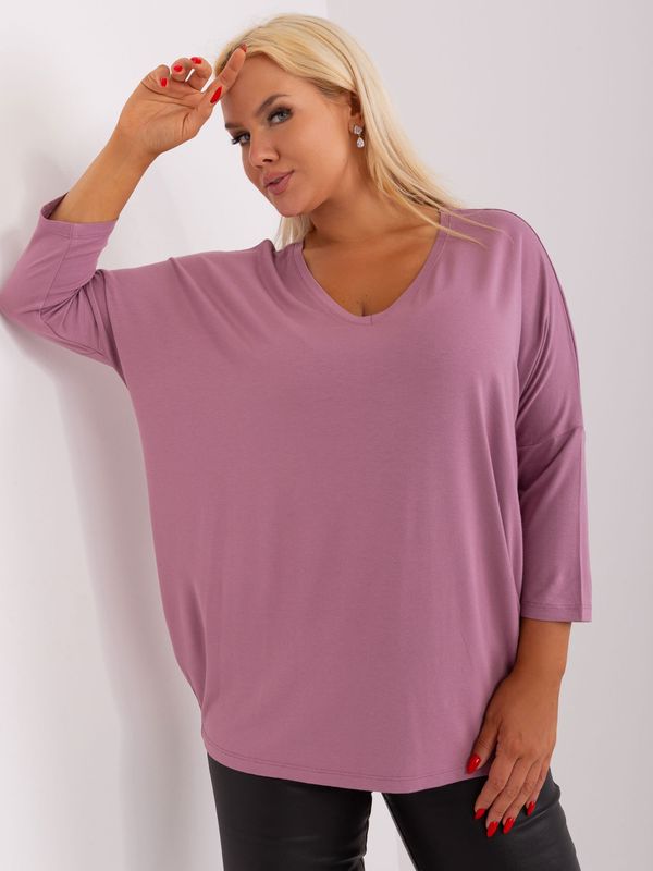 Fashionhunters Powder pink blouse plus size with 3/4 sleeves
