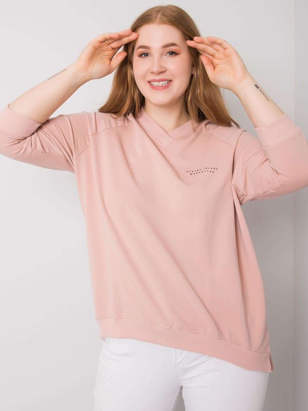 Fashionhunters Powder pink sweatshirt of larger size with V-neck.