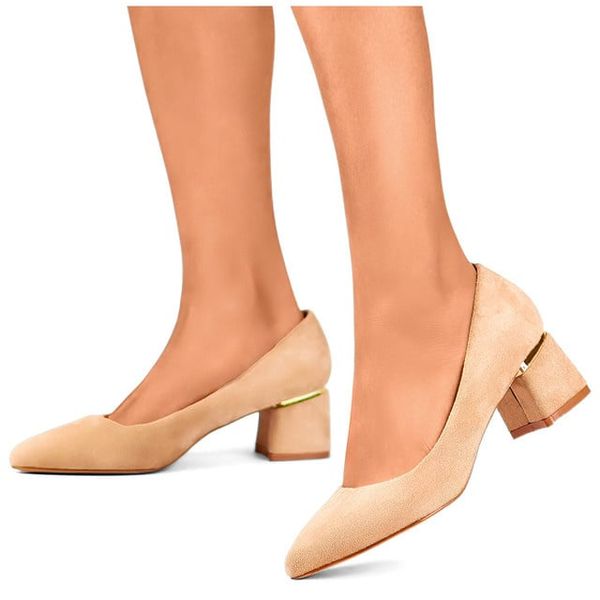 primohurt primohurt Beige suede low-heeled pumps, comfortable women's shoes, beige