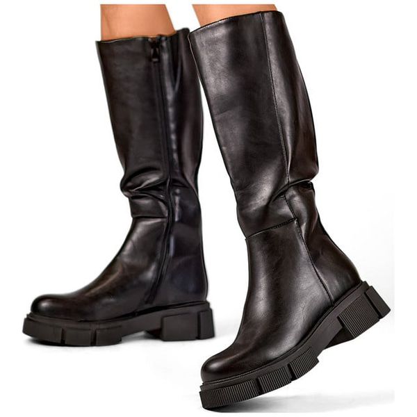 primohurt primohurt Black eco-leather boots, knee-high boots with a thick sole