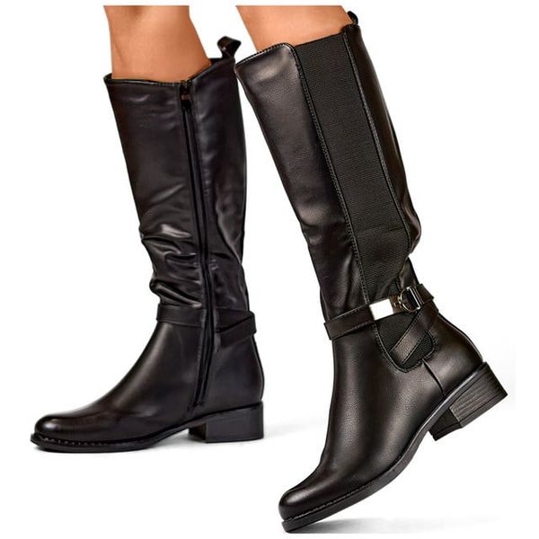 primohurt primohurt Black eco-leather boots, women's knee-high boots, elastic upper