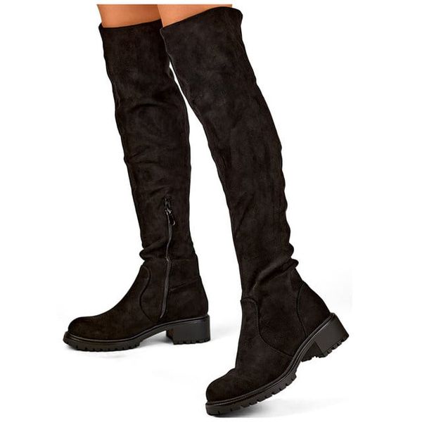 primohurt primohurt Women's black suede over-the-knee boots with a flat sole